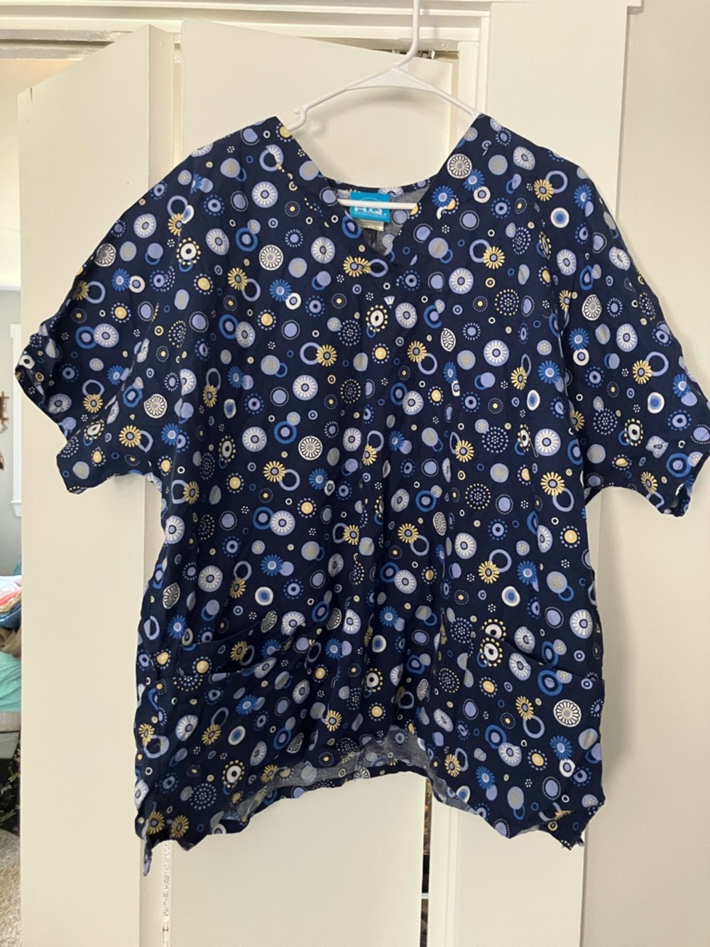 Navy Print Short-Sleeve Blouse